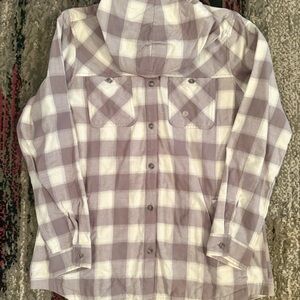 Eddie Bauer Gray Plaid Flannel Hooded Sgirt